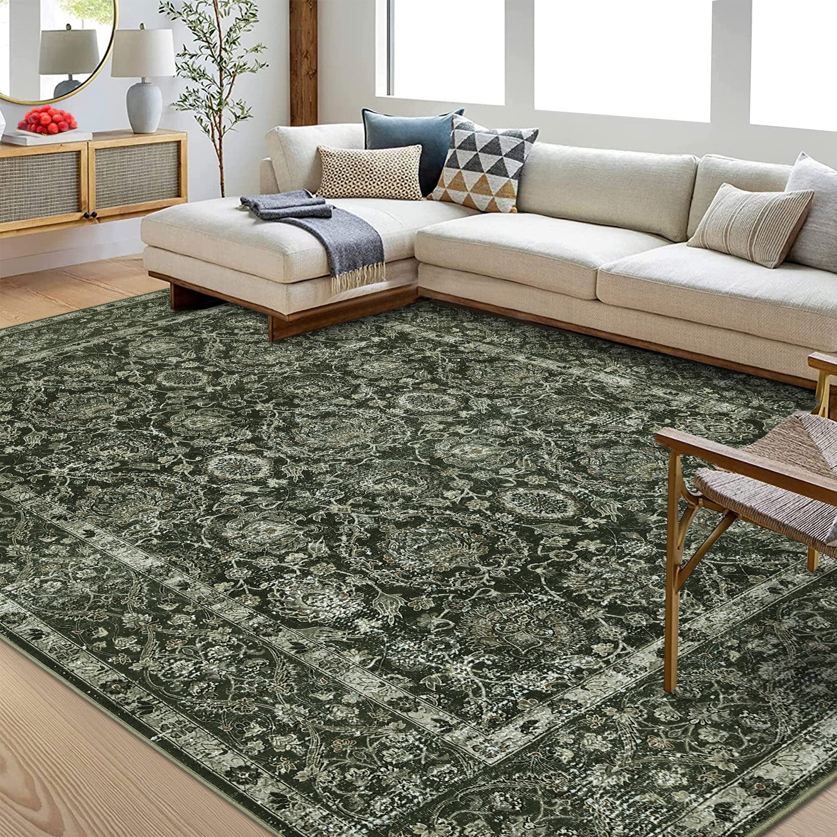 Alfombra vintage persa Garvee 80x150 cm verde oscuro con diseño floral y base antideslizante para pasillo